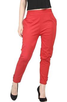 Women's Red Bottom Button and Open chak Work Cotton Pant Trouser for Girl's Pant women Pant