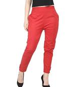 Women's Red Bottom Button and Open chak Work Cotton Pant Trouser for Girl's Pant women Pant