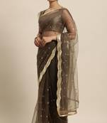 Janasya Brown woven net saree with blouse