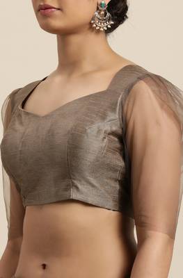 Janasya Brown woven net saree with blouse 5