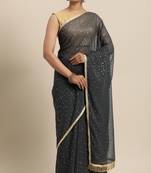 Janasya Grey printed georgette saree with blouse