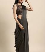 Janasya Grey printed chiffon saree with blouse