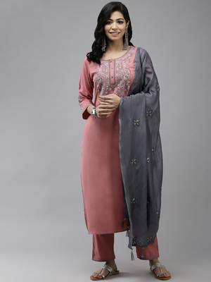 Pink embroidered rayon ethnic-kurtis 1