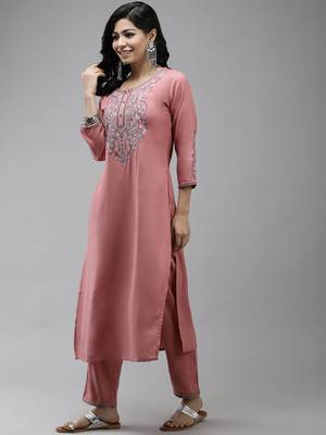 Pink embroidered rayon ethnic-kurtis 2