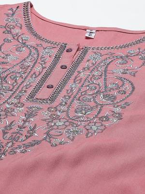 Pink embroidered rayon ethnic-kurtis 4