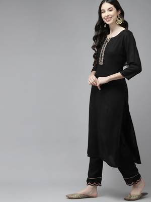 Black embroidered rayon ethnic-kurtis 2