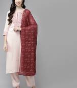 Peach embroidered rayon ethnic-kurtis
