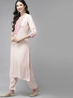 Peach embroidered rayon ethnic-kurtis 2
