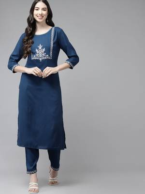 Blue embroidered rayon ethnic-kurtis 1