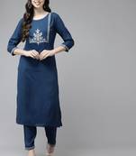 Blue embroidered rayon ethnic-kurtis