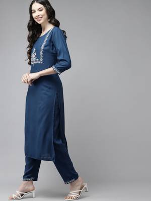 Blue embroidered rayon ethnic-kurtis 2