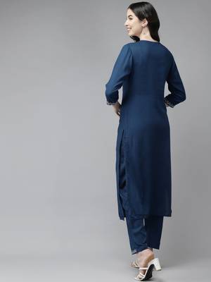 Blue embroidered rayon ethnic-kurtis 3
