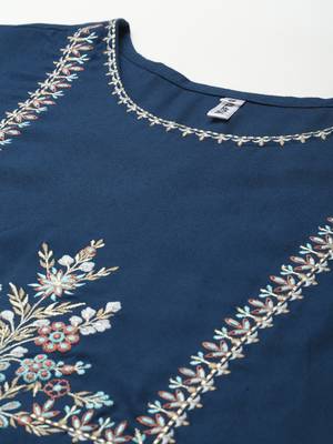 Blue embroidered rayon ethnic-kurtis 4