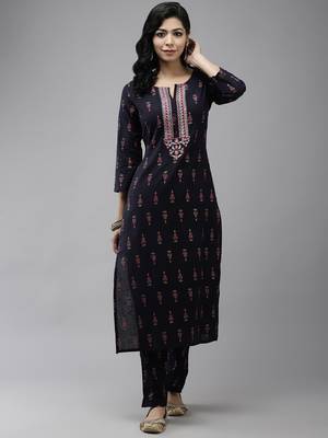 Navy-blue embroidered rayon ethnic-kurtis 1