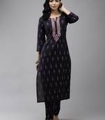 Navy-blue embroidered rayon ethnic-kurtis