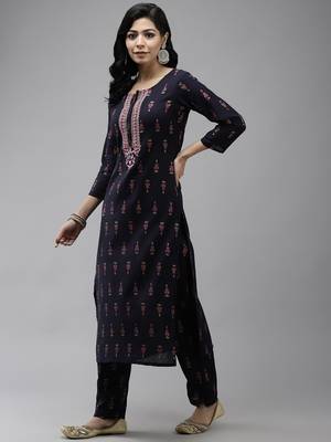 Navy-blue embroidered rayon ethnic-kurtis 2