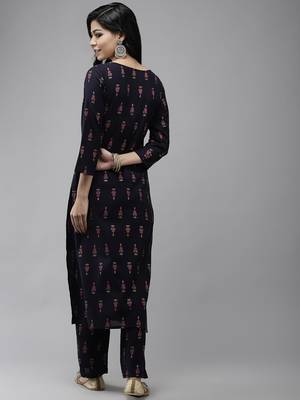 Navy-blue embroidered rayon ethnic-kurtis 3
