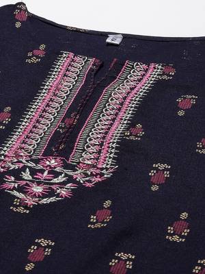 Navy-blue embroidered rayon ethnic-kurtis 4