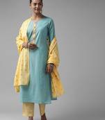 Aqua-blue printed cotton ethnic-kurtis