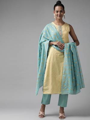 Yellow printed cotton ethnic-kurtis 1