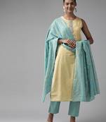 Yellow printed cotton ethnic-kurtis