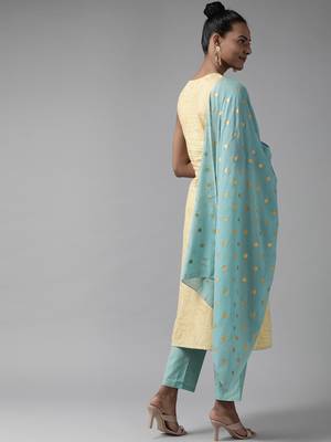 Yellow printed cotton ethnic-kurtis 3