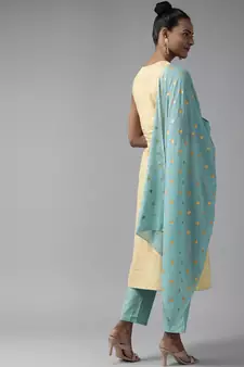 Yellow printed cotton ethnic-kurtis