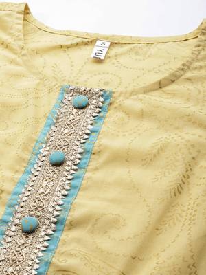 Yellow printed cotton ethnic-kurtis 4