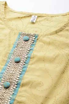 Yellow printed cotton ethnic-kurtis