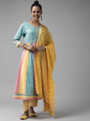 Aqua-blue printed cotton ethnic-kurtis 1