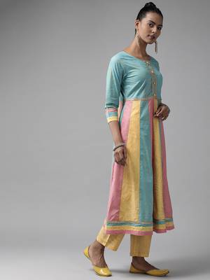 Aqua-blue printed cotton ethnic-kurtis 2