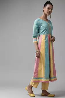 Aqua-blue printed cotton ethnic-kurtis