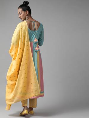 Aqua-blue printed cotton ethnic-kurtis 3