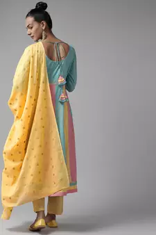 Aqua-blue printed cotton ethnic-kurtis