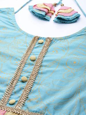 Aqua-blue printed cotton ethnic-kurtis 4