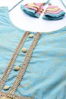 Aqua-blue printed cotton ethnic-kurtis