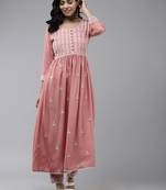 Peach printed rayon ethnic-kurtis