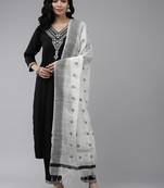 Black embroidered rayon ethnic-kurtis