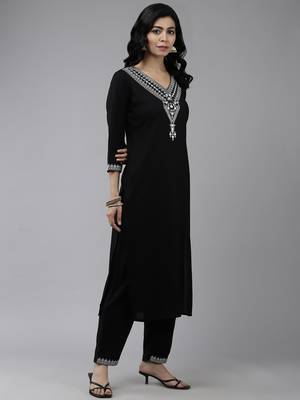 Black embroidered rayon ethnic-kurtis 2