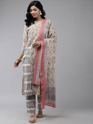 Cream printed cotton ethnic-kurtis 1