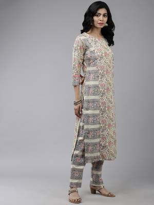 Cream printed cotton ethnic-kurtis 2