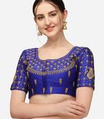 Women's Royalblue Art Silk Stitching Round Neck Blouse
