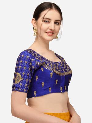 Women's Royalblue Art Silk Stitching Round Neck Blouse 2