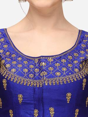 Women's Royalblue Art Silk Stitching Round Neck Blouse 3