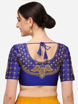 Women's Royalblue Art Silk Stitching Round Neck Blouse 4