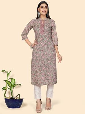 Print & Embroidered Straight Cotton Teal Green Stitched Kurta 1