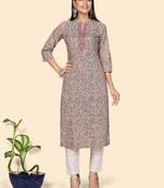 Print & Embroidered Straight Cotton Teal Green Stitched Kurta