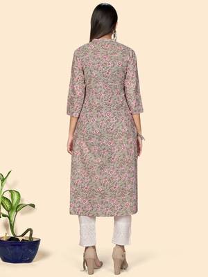 Print & Embroidered Straight Cotton Teal Green Stitched Kurta 3