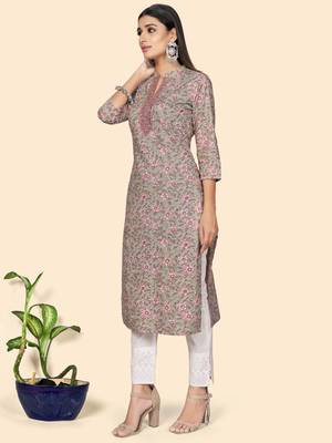 Print & Embroidered Straight Cotton Teal Green Stitched Kurta 4