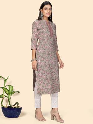 Print & Embroidered Straight Cotton Teal Green Stitched Kurta 5